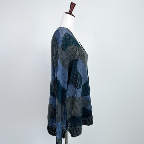 Wooden Ships Mohair Blend Blue Camo Lightweight V-Neck Sweater M/L - Picture 5 of 9